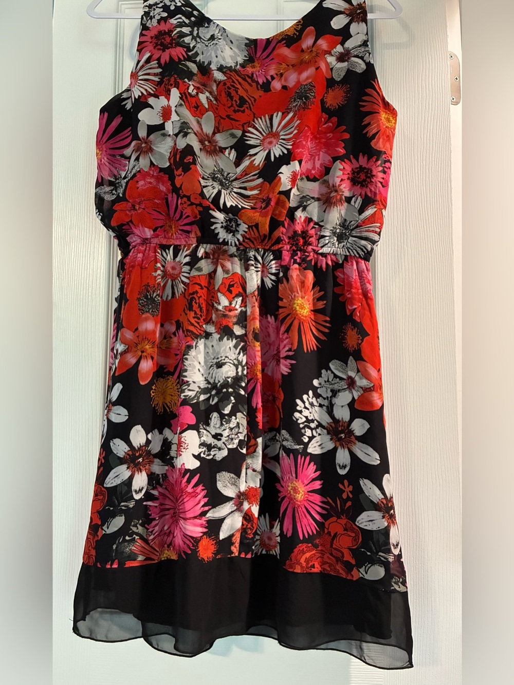 Enfocus Studio Black Floral Sleeveless Dress with Red & Pink Blooms